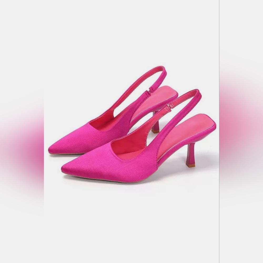 Elegant Pink PU Leather Pointy Toe Slingback Heel Pumps